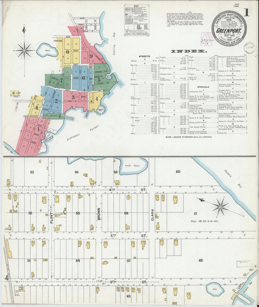 Sanborn Fire Insurance Map from Greenport, Suffolk County, New York (1902), Sheet #0001 - Complete Map Set gallery image, historic Sanborn map, vintage wall art, New York New York