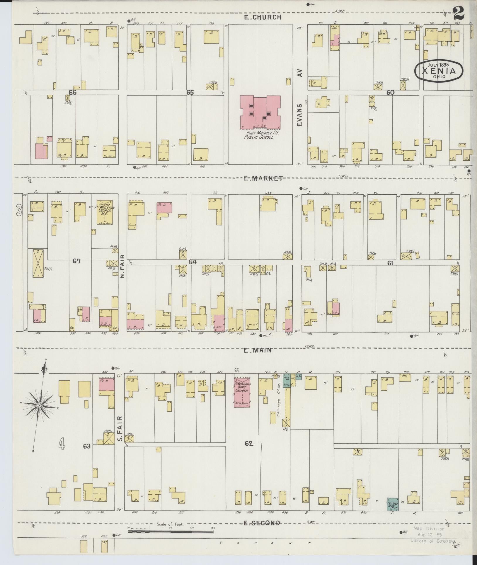 Sanborn Fire Insurance Map from Xenia, Greene County, Ohio (1895), Sheet #0002 - Historic Sanborn Fire Insurance Map Print, vintage old map wall art, antique decor, genealogy gift, Ohio Ohio map