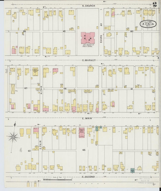 Sanborn Fire Insurance Map from Xenia, Greene County, Ohio (1895), Sheet #0002 - Historic Sanborn Fire Insurance Map Print, vintage old map wall art, antique decor, genealogy gift, Ohio Ohio map