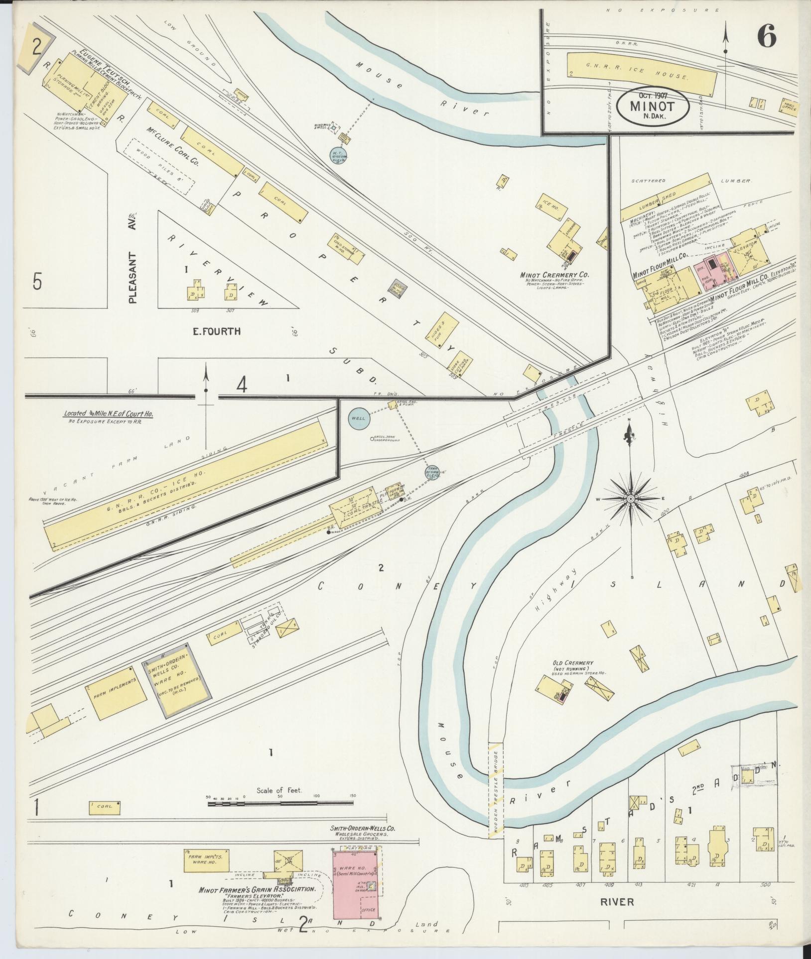 Sanborn Fire Insurance Map from Minot, Ward County, North Dakota (1907), Sheet #0006 - Complete Map Set gallery image, historic Sanborn map, vintage wall art, North Dakota North Dakota