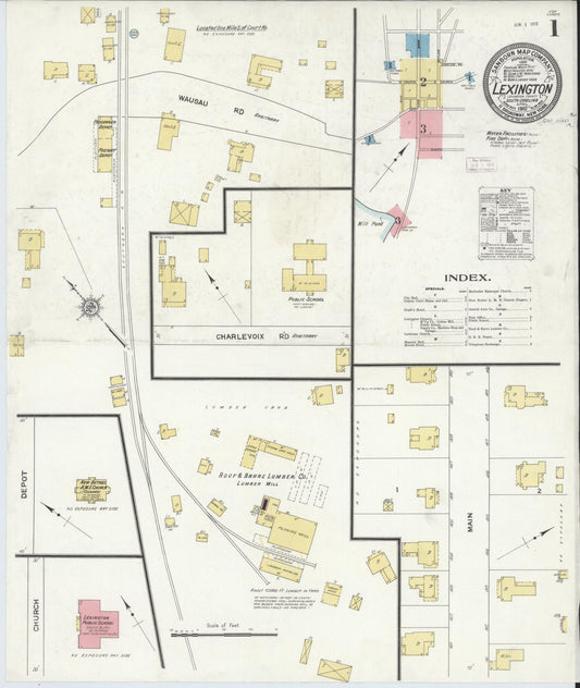 Sanborn Fire Insurance Map from Lexington, Lexington County, South Carolina (1912), Sheet #0001 - Complete Map Set gallery image, historic Sanborn map, vintage wall art, South Carolina South Carolina