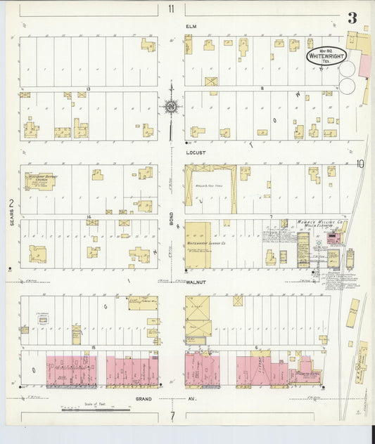 Sanborn Fire Insurance Map from Whitewright, Grayson County, Texas (1912), Sheet #0003 - Historic Sanborn Fire Insurance Map Print, vintage old map wall art, antique decor, genealogy gift, Texas Texas map