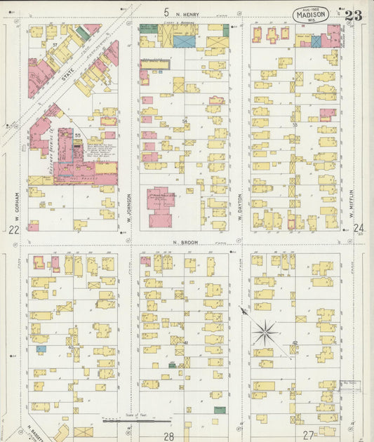 Sanborn Fire Insurance Map from Madison, Dane County, Wisconsin (1902), Sheet #0023 - Historic Sanborn Fire Insurance Map Print, vintage old map wall art, antique decor, genealogy gift, Wisconsin Wisconsin map