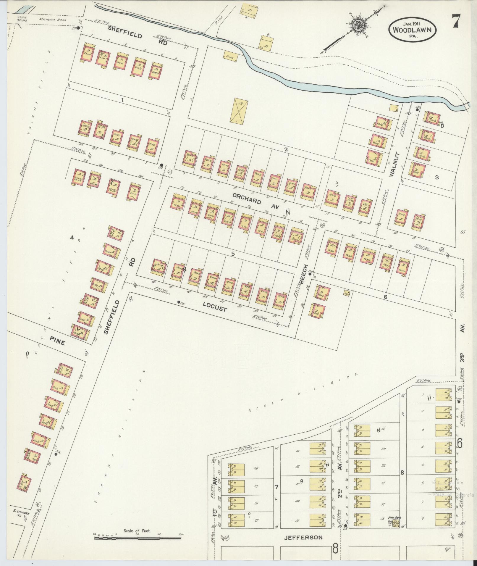 Sanborn Fire Insurance Map from Woodlawn, Beaver County, Pennsylvania (1911), Sheet #0007 - Complete Map Set gallery image, historic Sanborn map, vintage wall art, Pennsylvania Pennsylvania