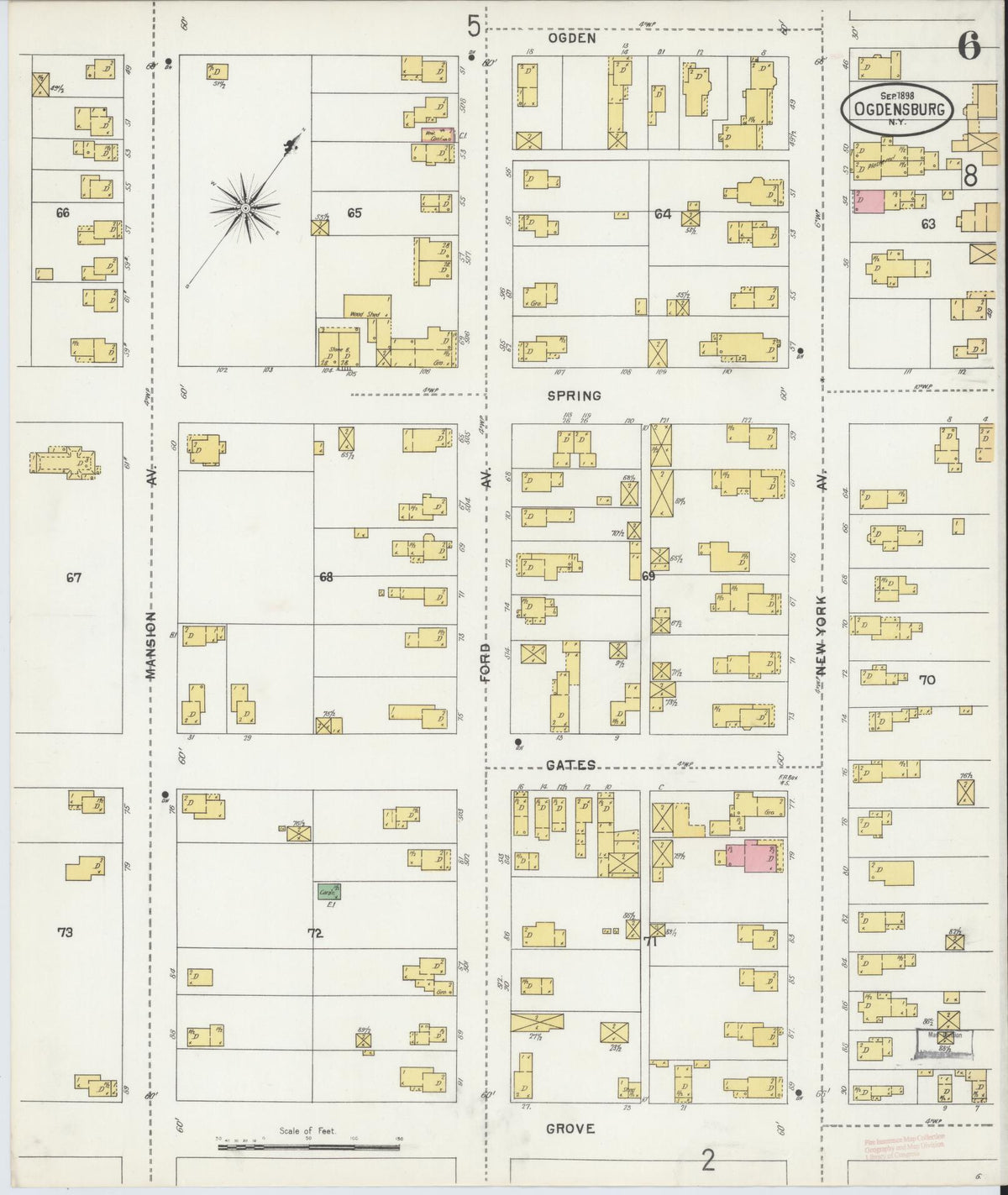 Sanborn Fire Insurance Map from Ogdensburg, St. Lawrence County, New York (1898), Sheet #0006 - Complete Map Set gallery image, historic Sanborn map, vintage wall art, New York New York