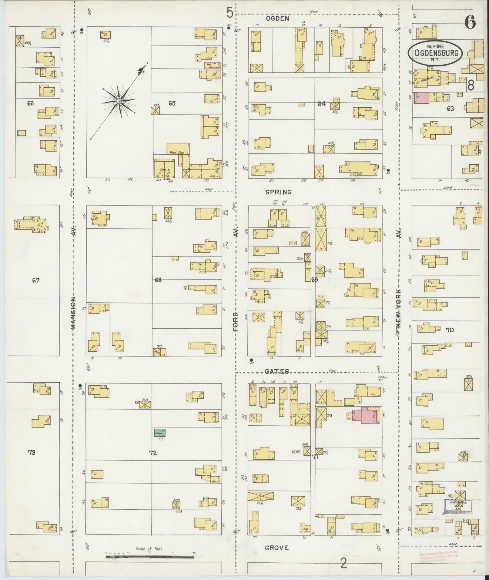 Sanborn Fire Insurance Map from Ogdensburg, St. Lawrence County, New York (1898), Sheet #0006 - Complete Map Set gallery image, historic Sanborn map, vintage wall art, New York New York