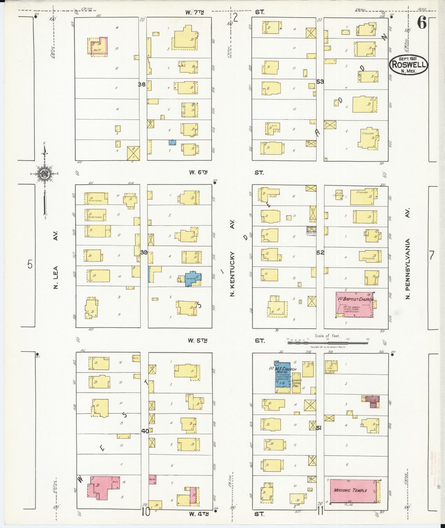 Sanborn Fire Insurance Map from Roswell, Chaves County, New Mexico (1921), Sheet #0006 - Complete Map Set gallery image, historic Sanborn map, vintage wall art, New Mexico New Mexico