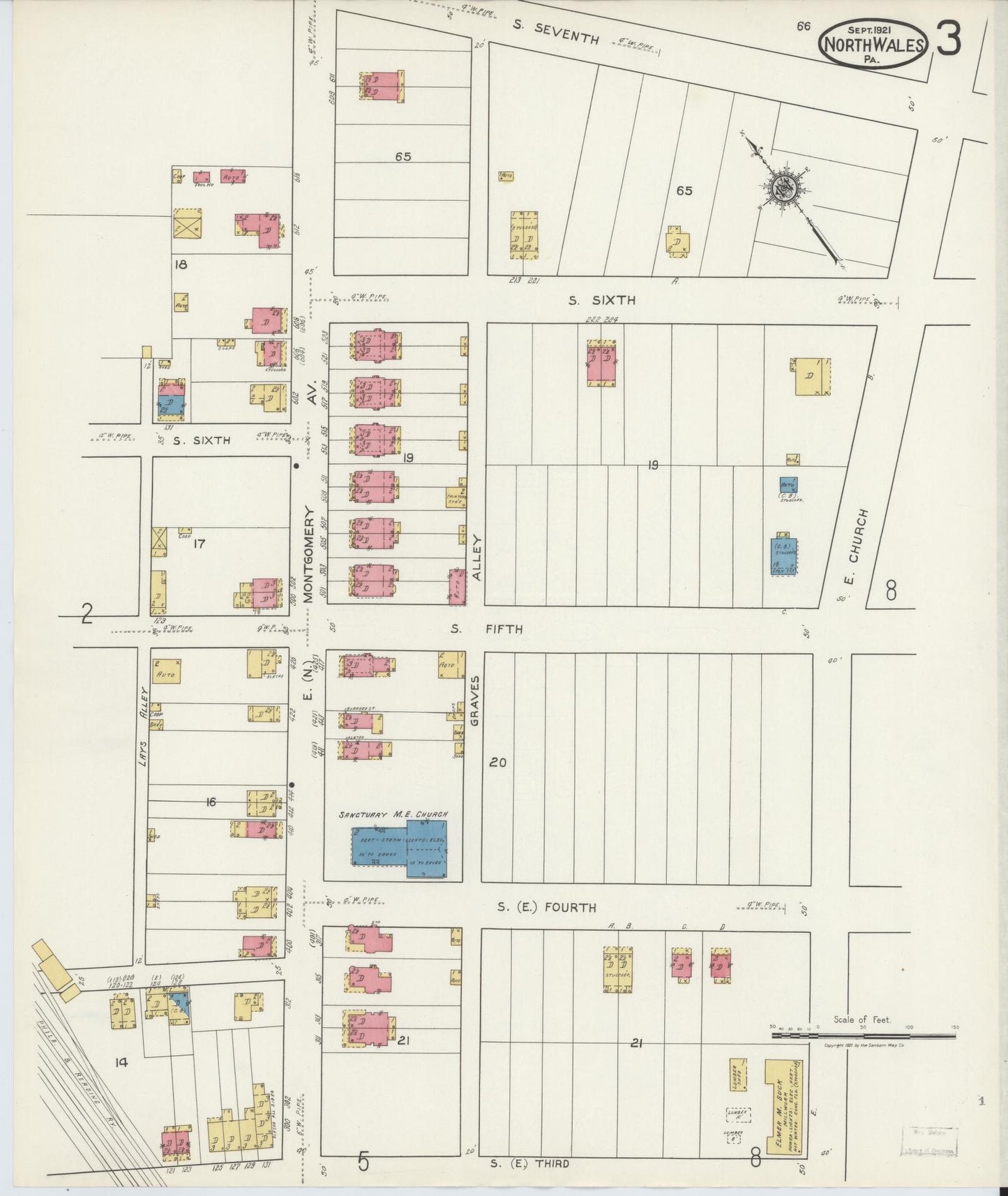 Sanborn Fire Insurance Map from North Wales, Montgomery County, Pennsylvania (1921), Sheet #0003 - Complete Map Set gallery image, historic Sanborn map, vintage wall art, Pennsylvania Pennsylvania