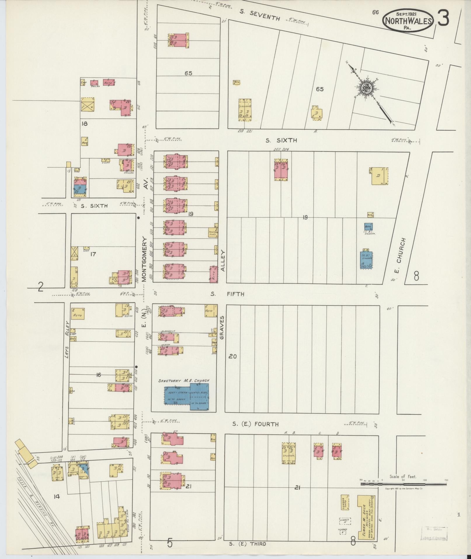Sanborn Fire Insurance Map from North Wales, Montgomery County, Pennsylvania (1921), Sheet #0003 - Complete Map Set gallery image, historic Sanborn map, vintage wall art, Pennsylvania Pennsylvania