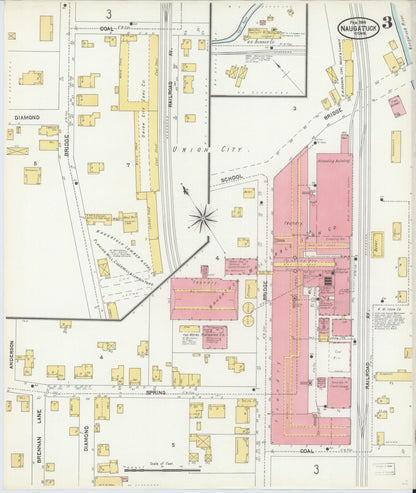 Sanborn Fire Insurance Map from Naugatuck, New Haven County, Connecticut (1904), Sheet #0003 - Complete Map Set gallery image, historic Sanborn map, vintage wall art, Connecticut Connecticut