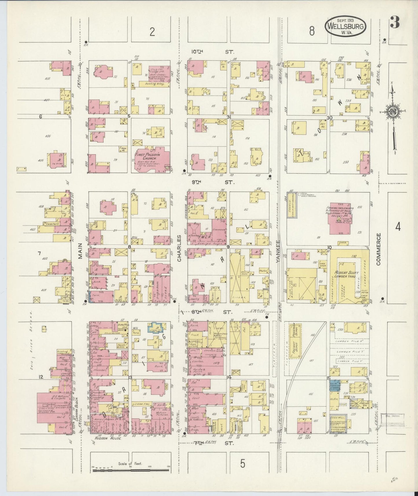 Sanborn Fire Insurance Map from Wellsburg, Brooke County, West Virginia (1913), Sheet #0003 - Complete Map Set gallery image, historic Sanborn map, vintage wall art, West Virginia West Virginia