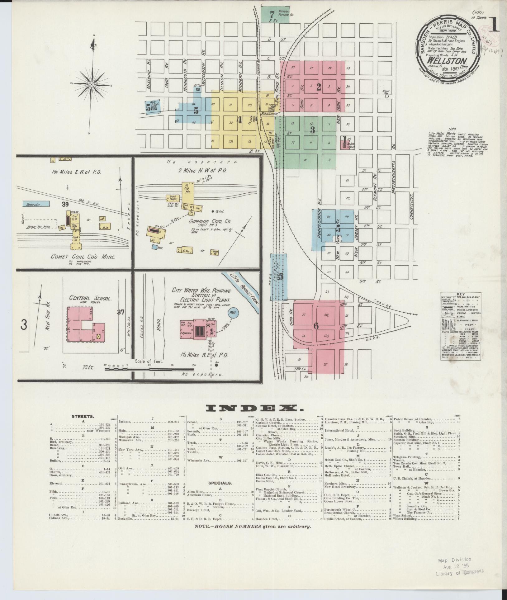 Sanborn Fire Insurance Map from Wellston, Jackson County, Ohio (1897), Sheet #0001 - Historic Sanborn Fire Insurance Map Print, vintage old map wall art, antique decor, genealogy gift, Ohio Ohio map