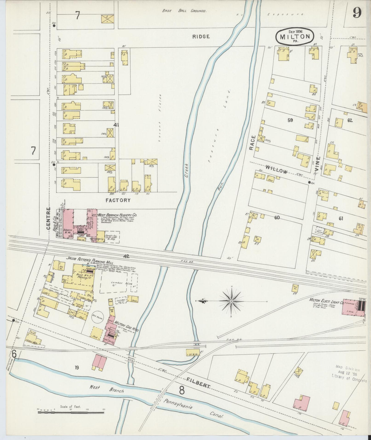 Sanborn Fire Insurance Map from Milton, Northumberland County, Pennsylvania (1896), Sheet #0009 - Historic Sanborn Fire Insurance Map Print, vintage old map wall art, antique decor, genealogy gift, Pennsylvania Pennsylvania map