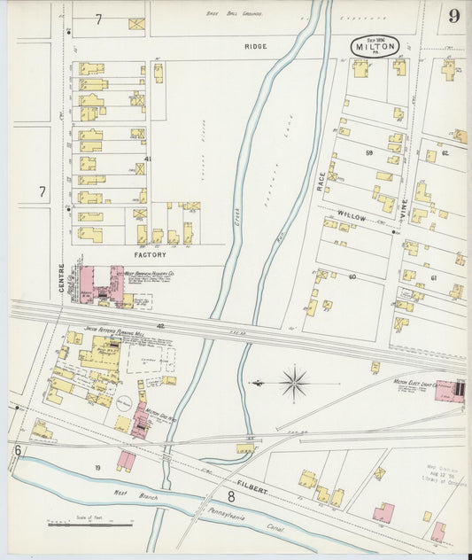 Sanborn Fire Insurance Map from Milton, Northumberland County, Pennsylvania (1896), Sheet #0009 - Historic Sanborn Fire Insurance Map Print, vintage old map wall art, antique decor, genealogy gift, Pennsylvania Pennsylvania map