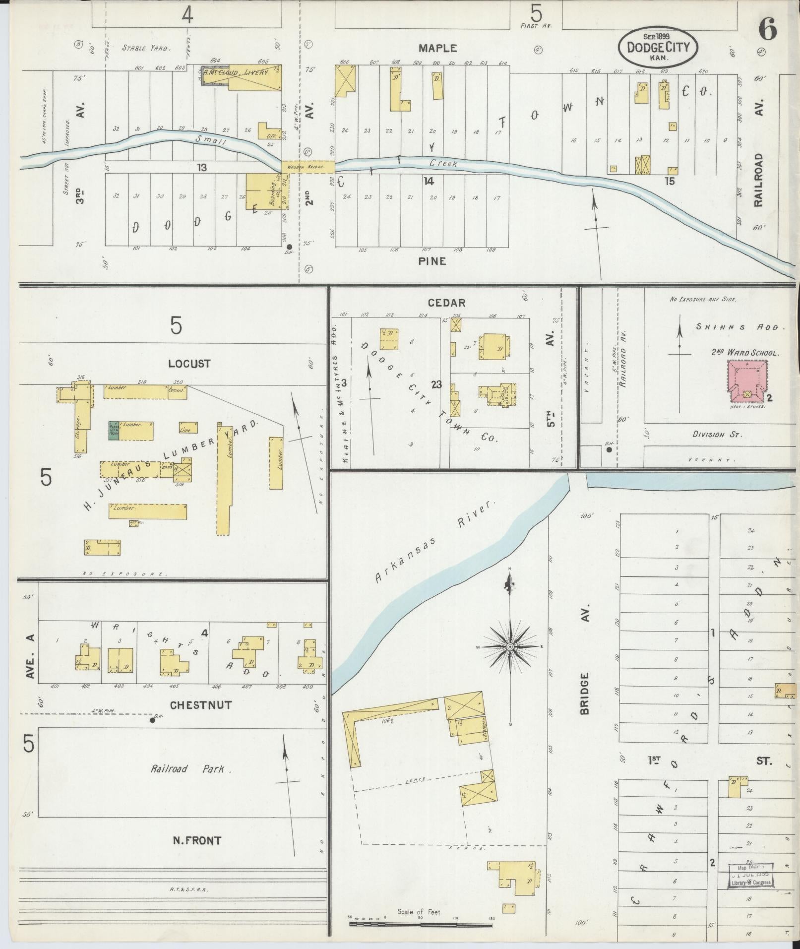 Sanborn Fire Insurance Map from Dodge City, Ford County, Kansas (1899), Sheet #0006 - Historic Sanborn Fire Insurance Map Print, vintage old map wall art, antique decor, genealogy gift, Kansas Kansas map