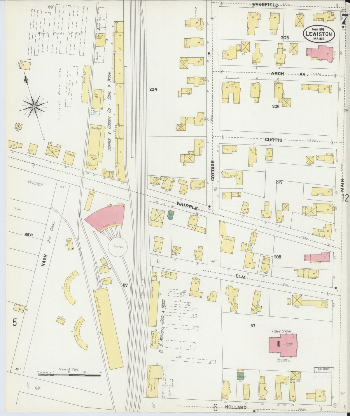 Sanborn Fire Insurance Map from Lewiston, Androscoggin County, Maine (1902), Sheet #0007 - Complete Map Set gallery image, historic Sanborn map, vintage wall art, Maine Maine