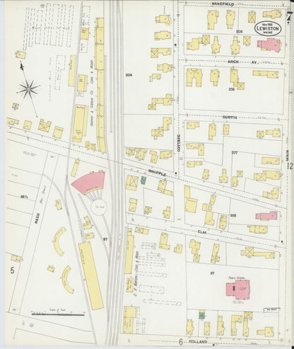 Sanborn Fire Insurance Map from Lewiston, Androscoggin County, Maine (1902), Sheet #0007 - Complete Map Set gallery image, historic Sanborn map, vintage wall art, Maine Maine