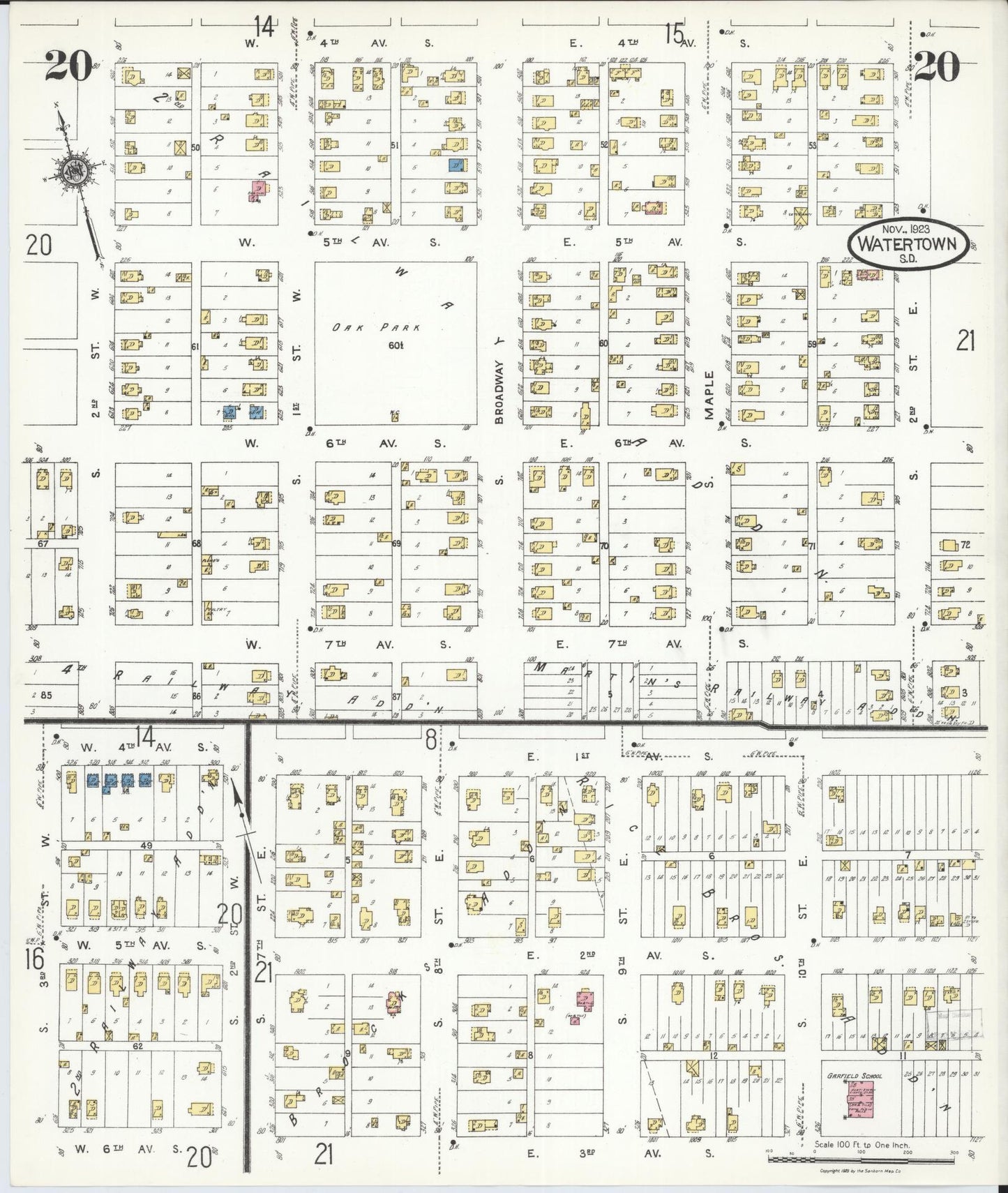 Sanborn Fire Insurance Map from Watertown, Codington County, South Dakota (1923), Sheet #0020 - Complete Map Set gallery image, historic Sanborn map, vintage wall art, South Dakota South Dakota