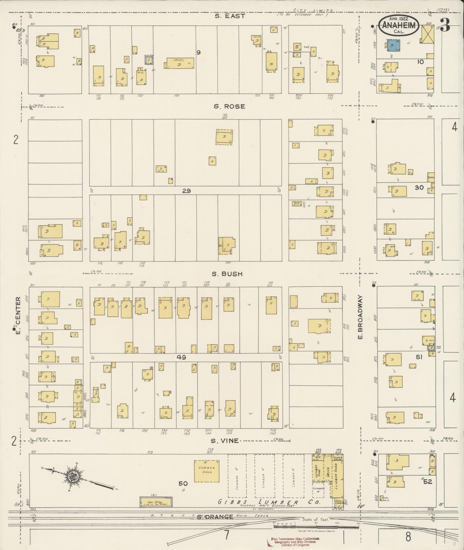 Sanborn Fire Insurance Map from Anaheim, Orange County, California (1922), Sheet #0003 - Historic Sanborn Fire Insurance Map Print, vintage old map wall art, antique decor, genealogy gift, California California map