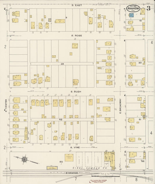 Sanborn Fire Insurance Map from Anaheim, Orange County, California (1922), Sheet #0003 - Historic Sanborn Fire Insurance Map Print, vintage old map wall art, antique decor, genealogy gift, California California map