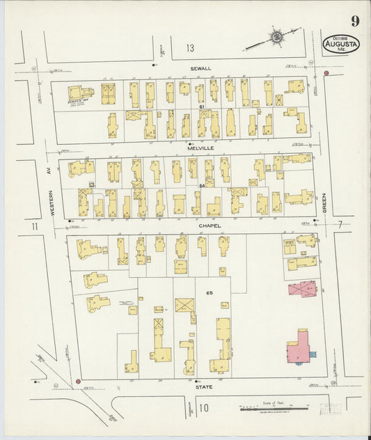 Sanborn Fire Insurance Map from Augusta, Kennebec County, Maine (1918), Sheet #0009 - Historic Sanborn Fire Insurance Map Print, vintage old map wall art, antique decor, genealogy gift, Maine Maine map