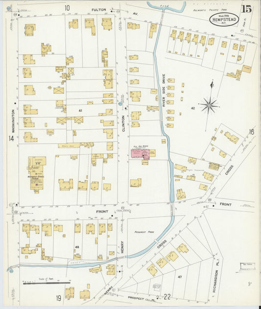Sanborn Fire Insurance Map from Hempstead, Nassau County, New York (1909), Sheet #0015 - Historic Sanborn Fire Insurance Map Print, vintage old map wall art, antique decor, genealogy gift, New York New York map