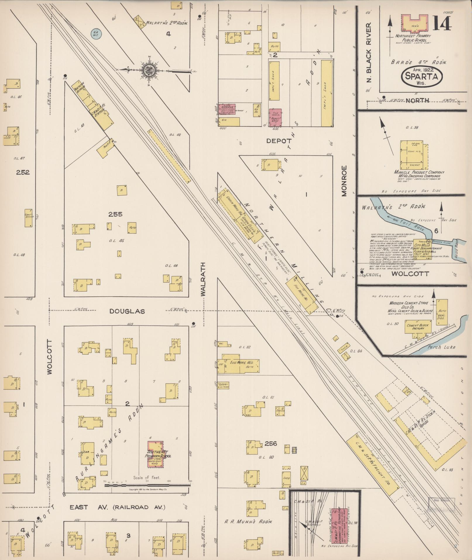 Sanborn Fire Insurance Map from Sparta, Monroe County, Wisconsin (1922), Sheet #0014 - Historic Sanborn Fire Insurance Map Print, vintage old map wall art, antique decor, genealogy gift, Wisconsin Wisconsin map