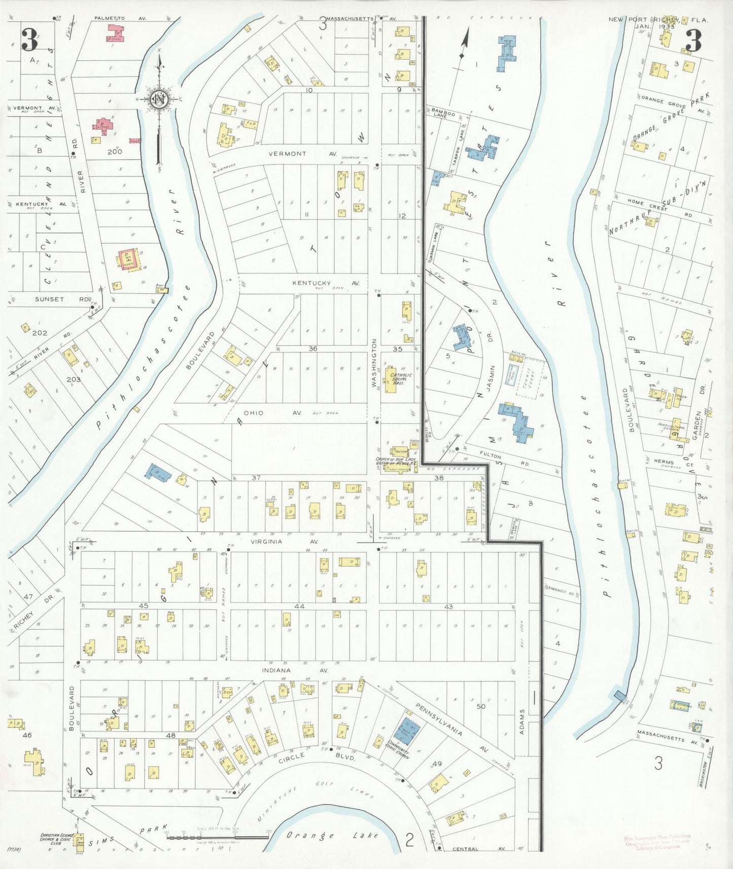 Sanborn Fire Insurance Map from New Port Richey, Pasco County, Florida (1933), Sheet #0003 - Complete Map Set gallery image, historic Sanborn map, vintage wall art, Florida Florida