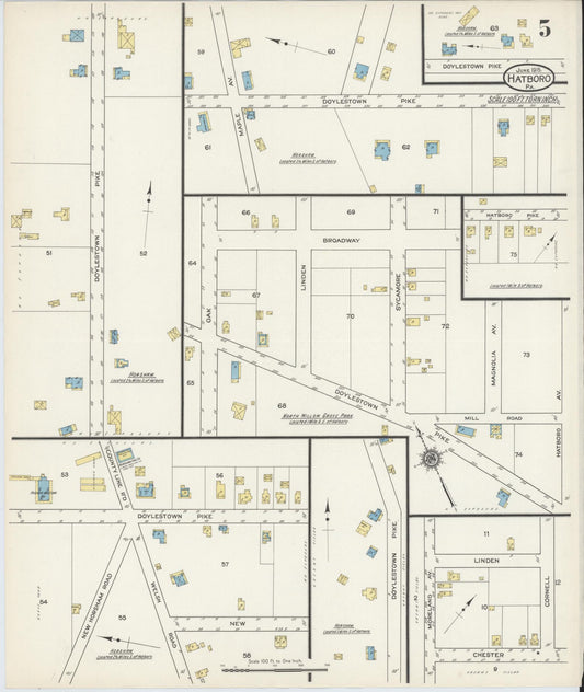 Sanborn Fire Insurance Map from Hatboro, Montgomery County, Pennsylvania (1915), Sheet #0005 - Historic Sanborn Fire Insurance Map Print, vintage old map wall art, antique decor, genealogy gift, Pennsylvania Pennsylvania map