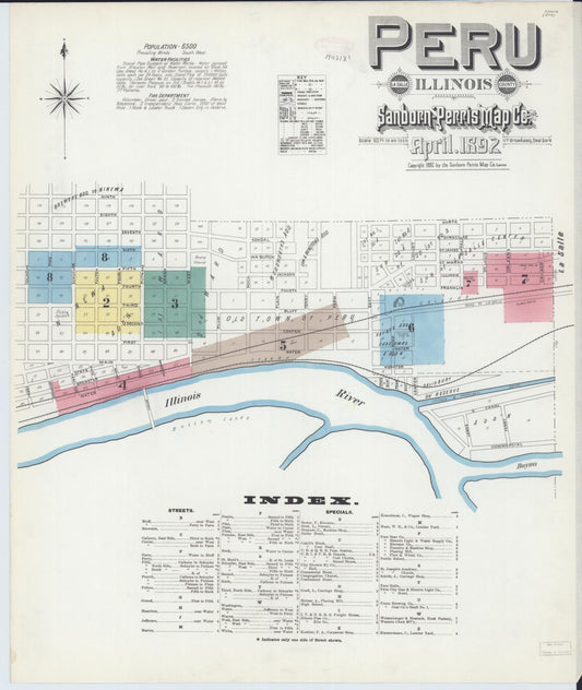 Sanborn Fire Insurance Map from Peru, La Salle County, Illinois (1892), Sheet #0001 - Historic Sanborn Fire Insurance Map Print, vintage old map wall art, antique decor, genealogy gift, Illinois Illinois map