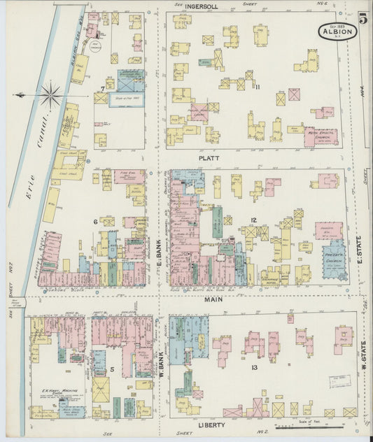 Sanborn Fire Insurance Map from Albion, Orleans County, New York (1889), Sheet #0005 - Historic Sanborn Fire Insurance Map Print, vintage old map wall art, antique decor, genealogy gift, New York New York map