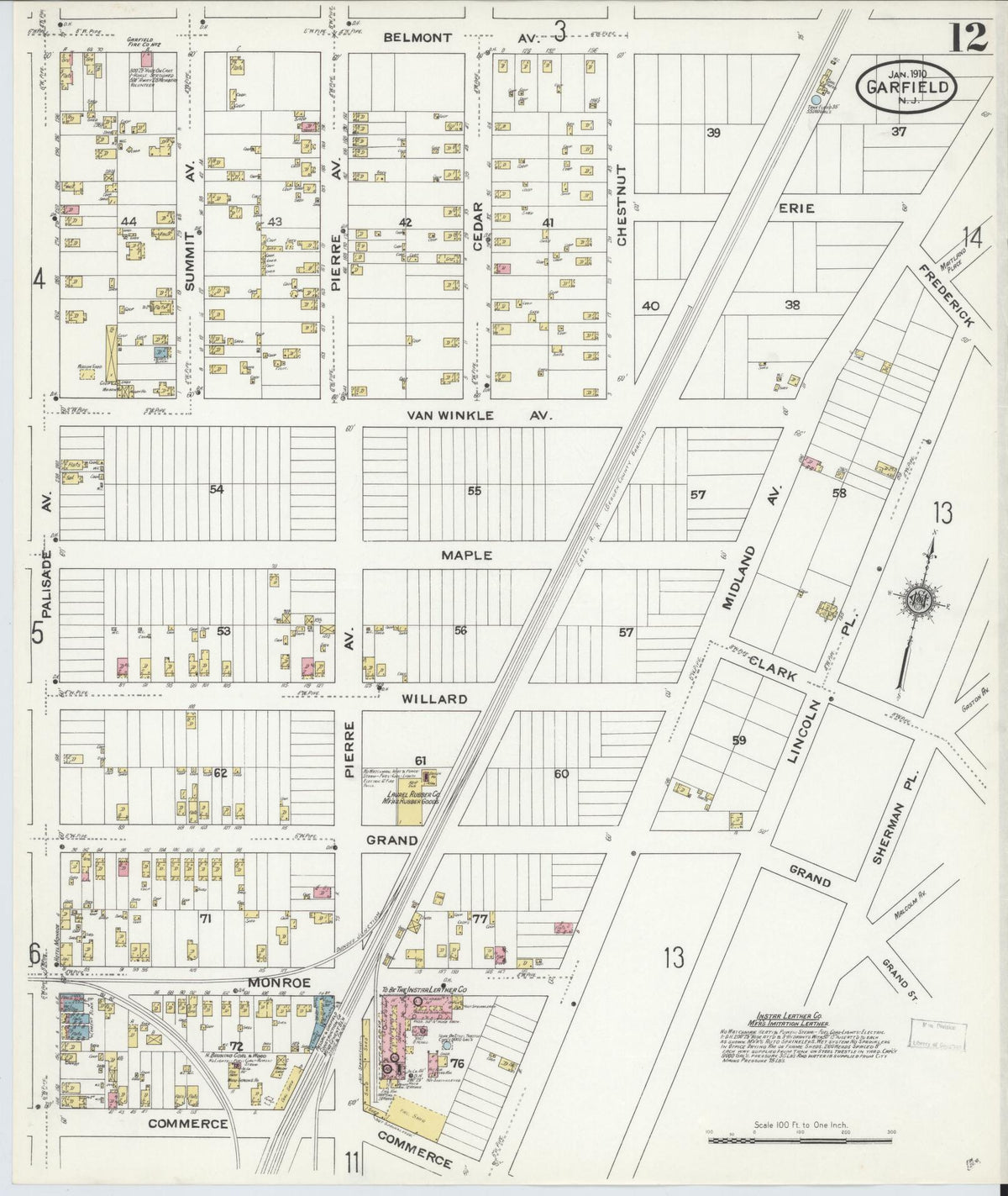 Sanborn Fire Insurance Map from Garfield, Bergen County, New Jersey (1910), Sheet #0012 - Historic Sanborn Fire Insurance Map Print, vintage old map wall art, antique decor, genealogy gift, New Jersey New Jersey map