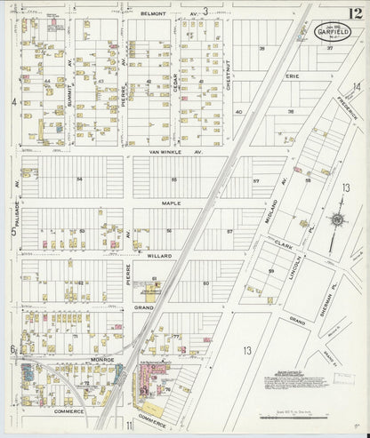 Sanborn Fire Insurance Map from Garfield, Bergen County, New Jersey (1910), Sheet #0012 - Historic Sanborn Fire Insurance Map Print, vintage old map wall art, antique decor, genealogy gift, New Jersey New Jersey map