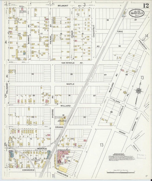 Sanborn Fire Insurance Map from Garfield, Bergen County, New Jersey (1910), Sheet #0012 - Historic Sanborn Fire Insurance Map Print, vintage old map wall art, antique decor, genealogy gift, New Jersey New Jersey map