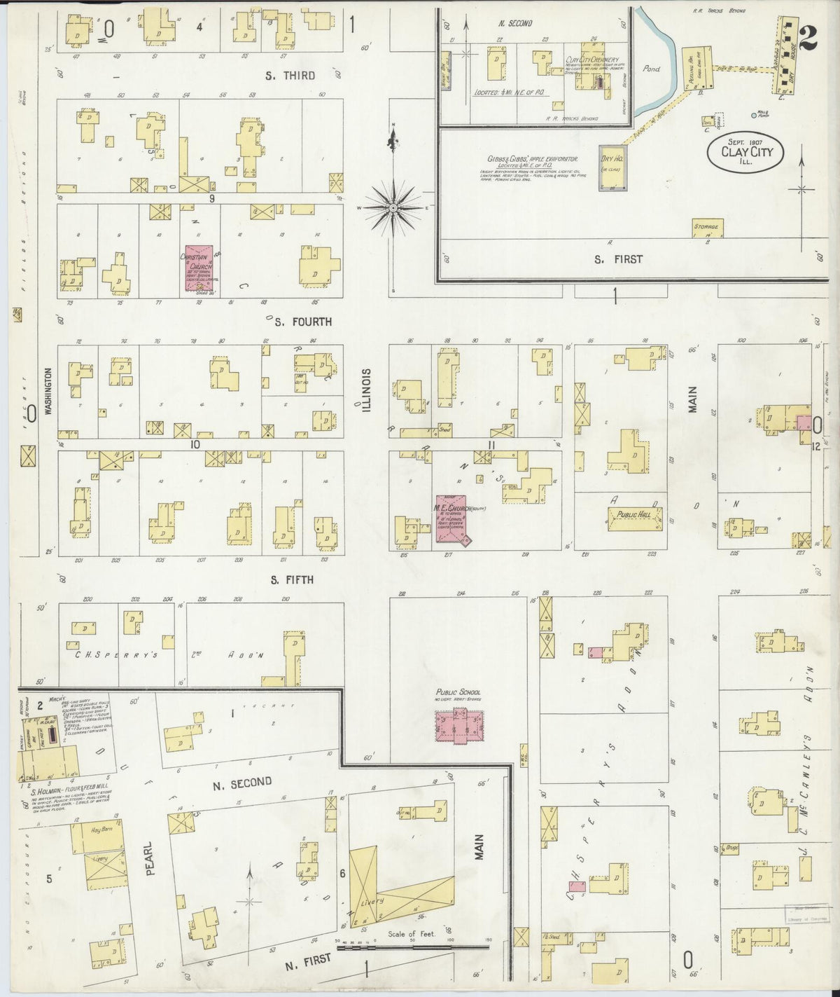 Sanborn Fire Insurance Map from Clay City, Clay County, Illinois (1907), Sheet #0002 - Historic Sanborn Fire Insurance Map Print, vintage old map wall art, antique decor, genealogy gift, Illinois Illinois map