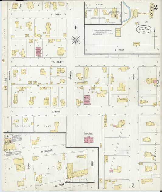 Sanborn Fire Insurance Map from Clay City, Clay County, Illinois (1907), Sheet #0002 - Historic Sanborn Fire Insurance Map Print, vintage old map wall art, antique decor, genealogy gift, Illinois Illinois map