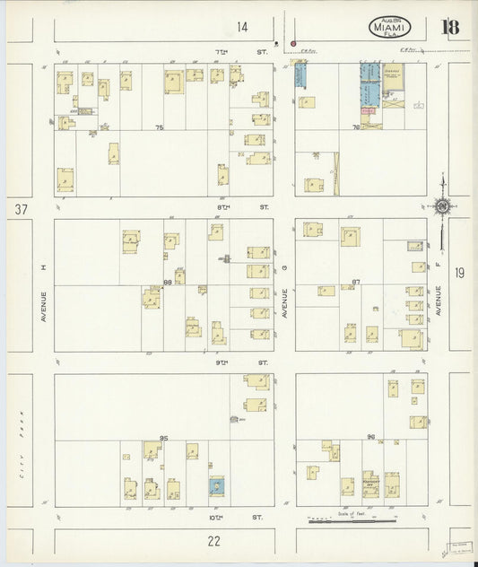 Sanborn Fire Insurance Map from Miami, Dade County, Florida (1914), Sheet #0018 - Historic Sanborn Fire Insurance Map Print, vintage old map wall art, antique decor, genealogy gift, Florida Florida map