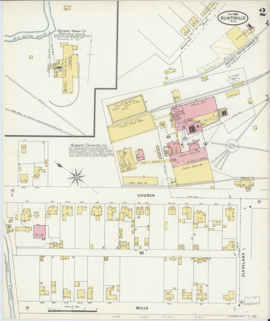 Sanborn Fire Insurance Map from Huntsville, Madison County, Alabama (1898), Sheet #0002 - Historic Sanborn Fire Insurance Map Print, vintage old map wall art, antique decor, genealogy gift, Alabama Alabama map