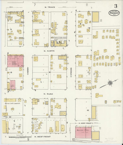 Sanborn Fire Insurance Map from Ranger, Eastland County, Texas (1920), Sheet #0003 - Historic Sanborn Fire Insurance Map Print, vintage old map wall art, antique decor, genealogy gift, Texas Texas map