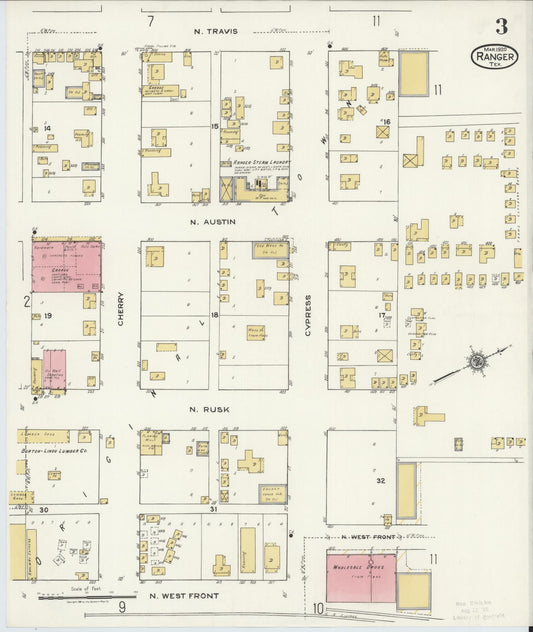 Sanborn Fire Insurance Map from Ranger, Eastland County, Texas (1920), Sheet #0003 - Historic Sanborn Fire Insurance Map Print, vintage old map wall art, antique decor, genealogy gift, Texas Texas map