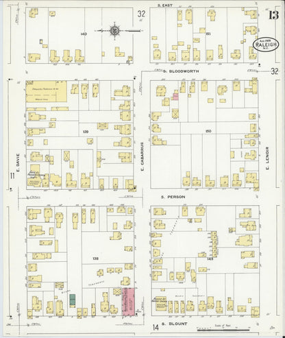 Sanborn Fire Insurance Map from Raleigh, Wake County, North Carolina (1909), Sheet #0013 - Complete Map Set gallery image, historic Sanborn map, vintage wall art, North Carolina North Carolina