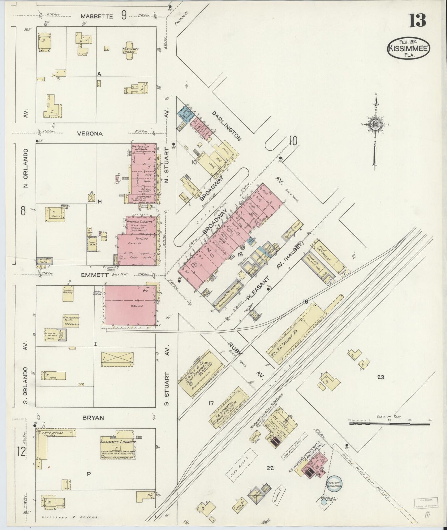 Sanborn Fire Insurance Map from Kissimmee, Osceola County, Florida (1914), Sheet #0013 - Complete Map Set gallery image, historic Sanborn map, vintage wall art, Florida Florida