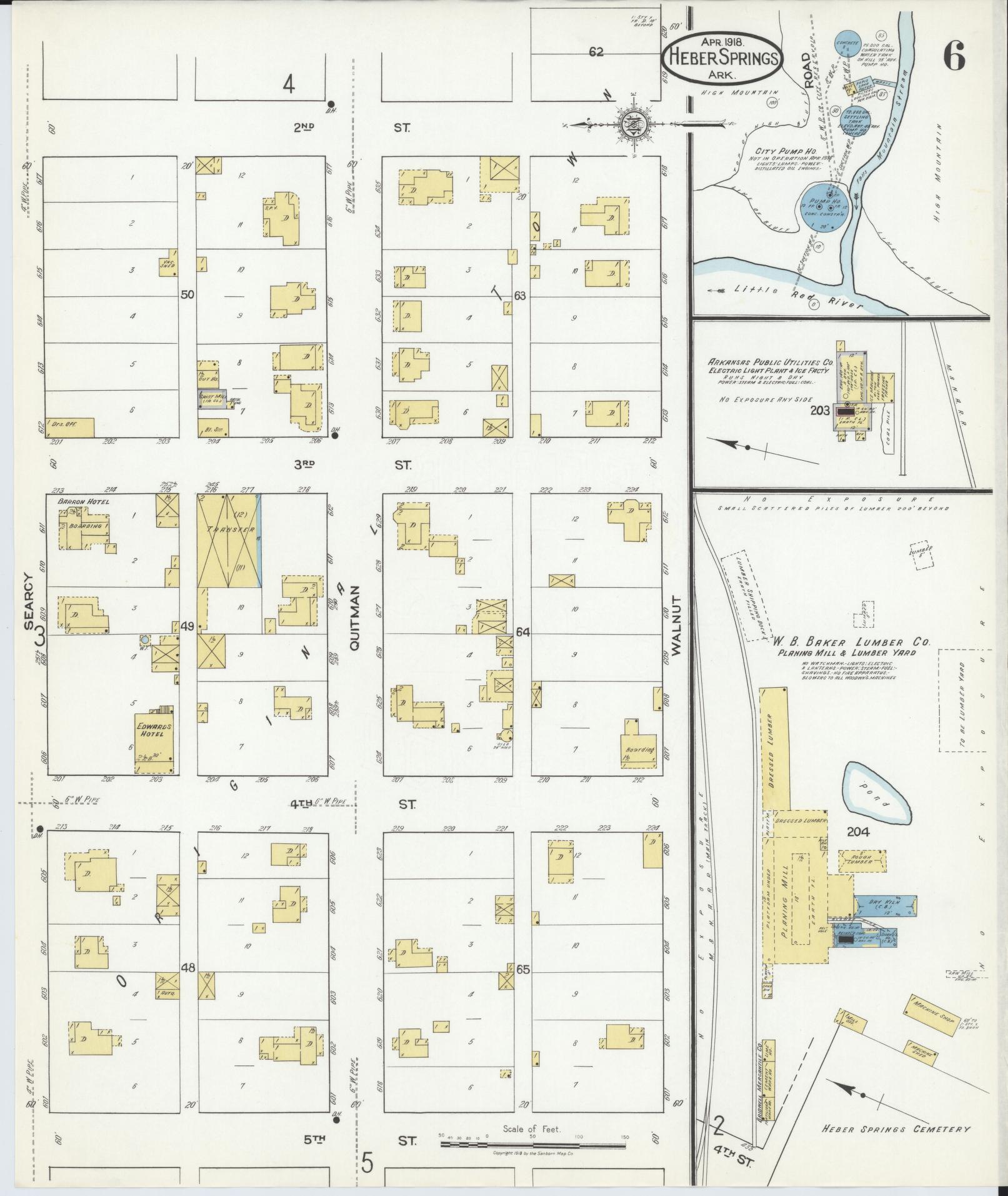 Sanborn Fire Insurance Map from Heber Springs, Cleburne County, Arkansas (1918), Sheet #0006 - Complete Map Set gallery image, historic Sanborn map, vintage wall art, Arkansas Arkansas
