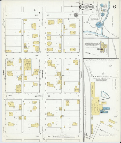 Sanborn Fire Insurance Map from Heber Springs, Cleburne County, Arkansas (1918), Sheet #0006 - Complete Map Set gallery image, historic Sanborn map, vintage wall art, Arkansas Arkansas