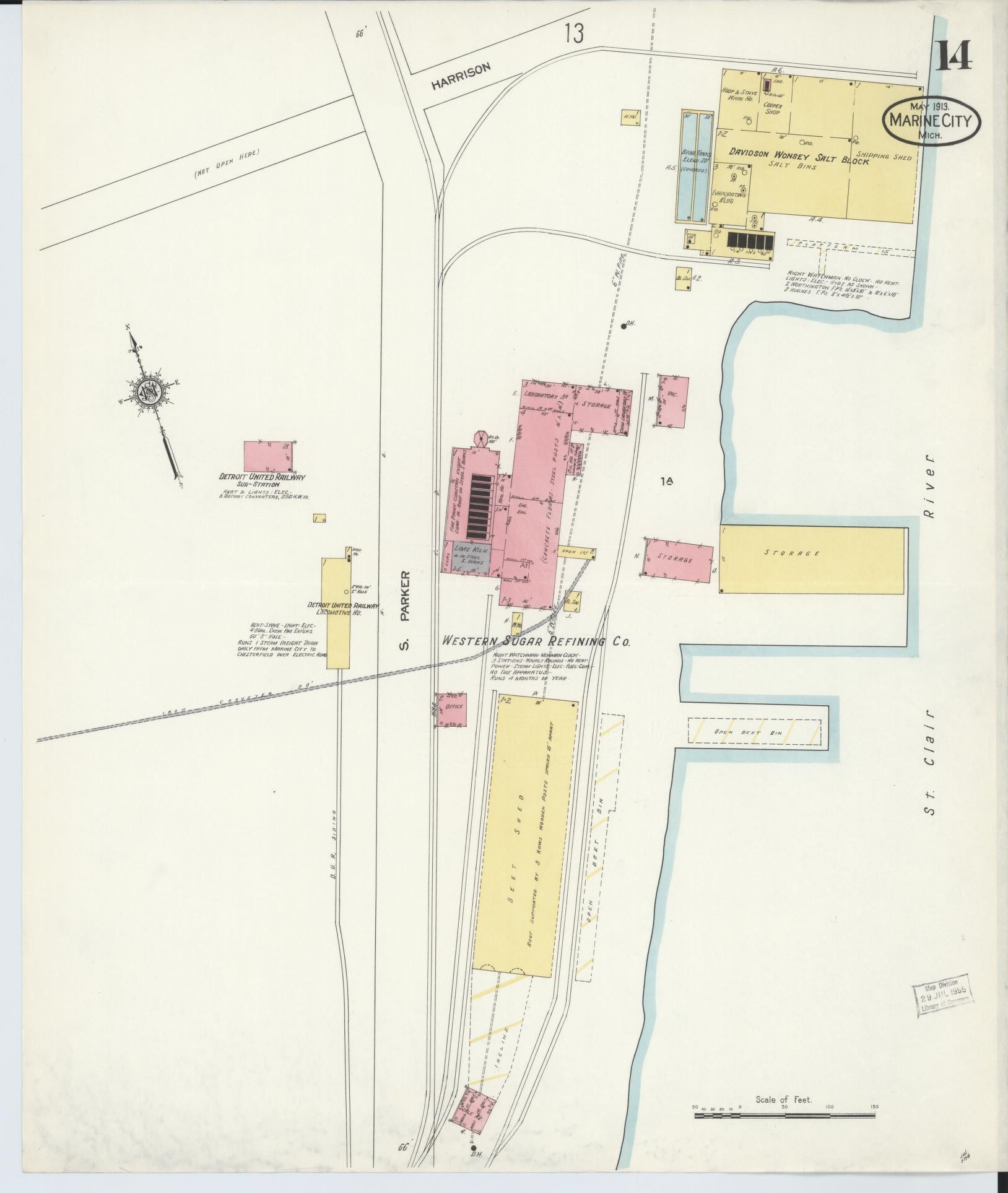 Sanborn Fire Insurance Map from Marine City, Saint Clair County, Michigan (1913), Sheet #0014 - Complete Map Set gallery image, historic Sanborn map, vintage wall art, Michigan Michigan