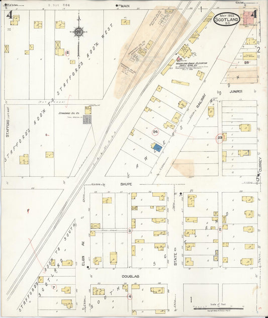 Sanborn Fire Insurance Map from Scotland, Bon Homme County, South Dakota (1935), Sheet #0004 - Historic Sanborn Fire Insurance Map Print, vintage old map wall art, antique decor, genealogy gift, South Dakota South Dakota map