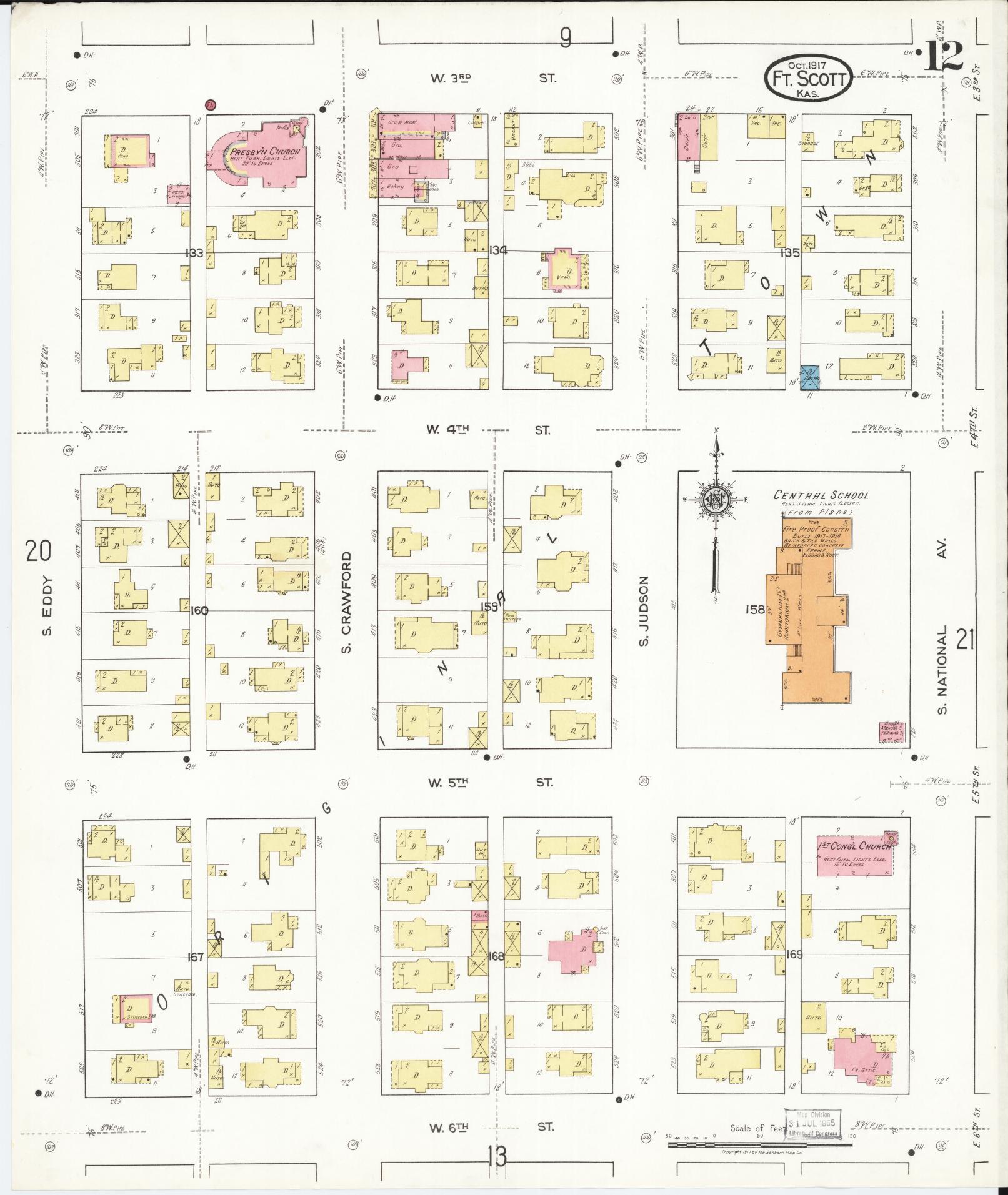 Sanborn Fire Insurance Map from Fort Scott, Bourbon County, Kansas (1917), Sheet #0012 - Historic Sanborn Fire Insurance Map Print, vintage old map wall art, antique decor, genealogy gift, Kansas Kansas map
