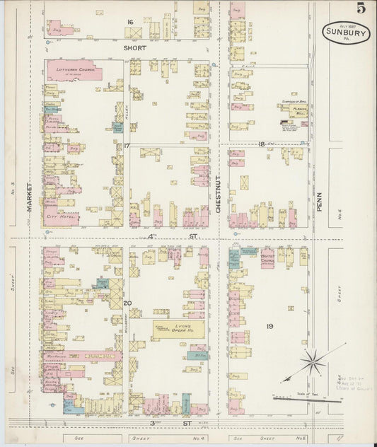 Sanborn Fire Insurance Map from Sunbury, Northumberland County, Pennsylvania (1887), Sheet #0005 - Historic Sanborn Fire Insurance Map Print, vintage old map wall art, antique decor, genealogy gift, Pennsylvania Pennsylvania map