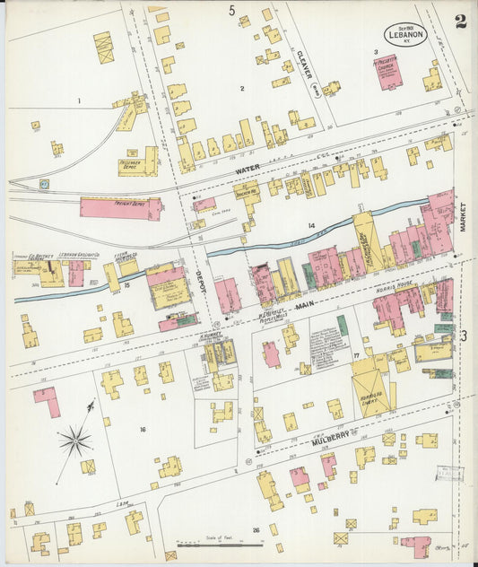 Sanborn Fire Insurance Map from Lebanon, Marion County, Kentucky (1901), Sheet #0002 - Historic Sanborn Fire Insurance Map Print, vintage old map wall art, antique decor, genealogy gift, Kentucky Kentucky map