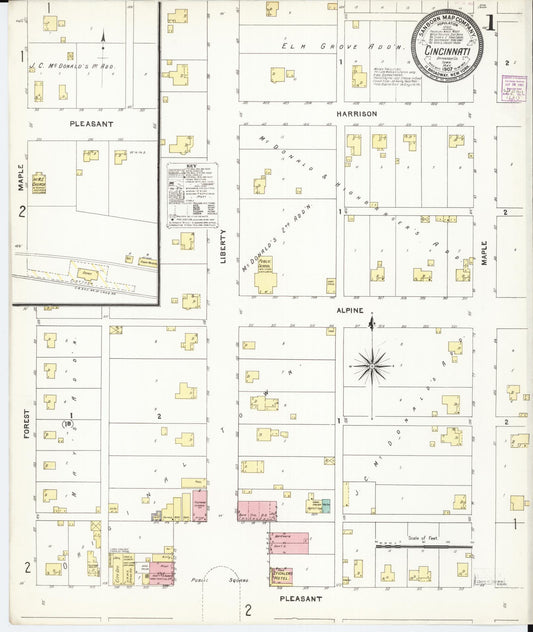 Sanborn Fire Insurance Map from Cincinnati, Appanoose County, Iowa (1907), Sheet #0001 - Historic Sanborn Fire Insurance Map Print, vintage old map wall art